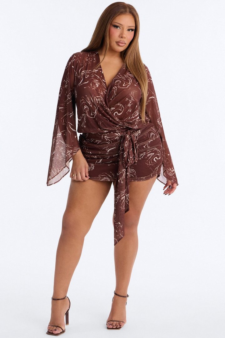 Daleyza Open Back Mesh Mini Dress - Brown/combo