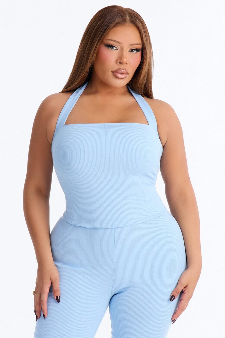 Amara Snatched Halter Jumpsuit - Light Blue