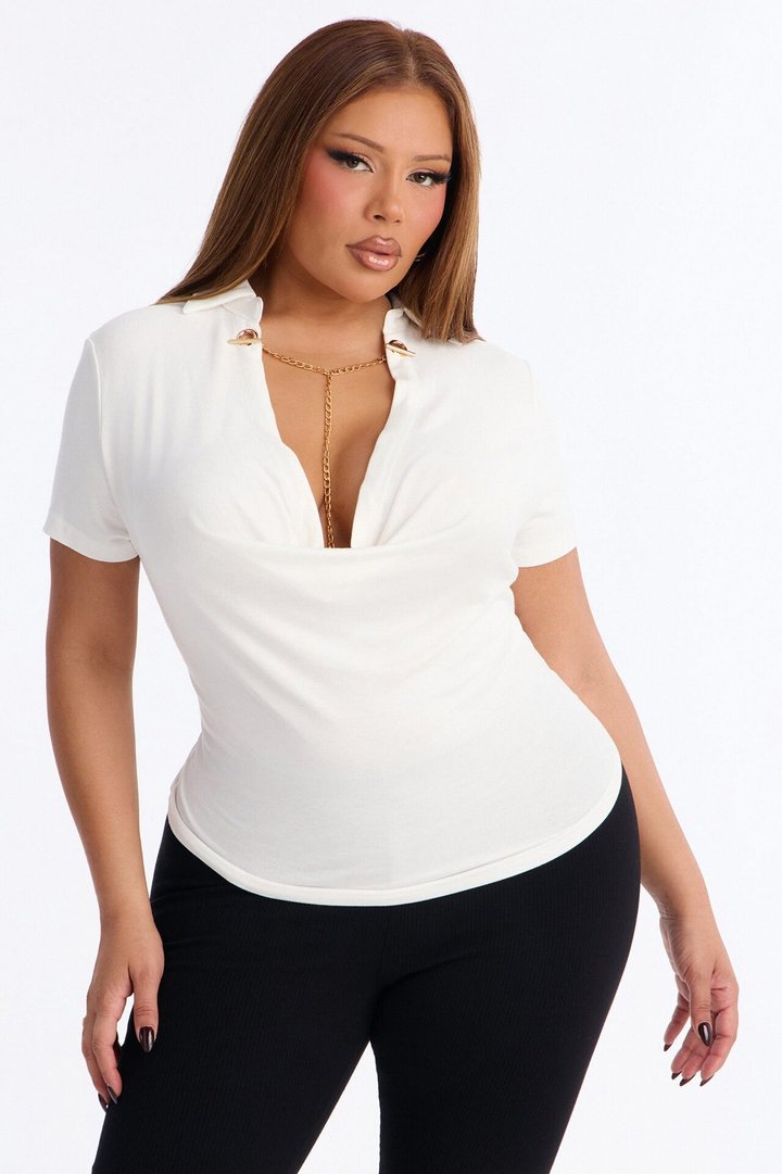 Séance Short Sleeve Cowl Neck Top - White