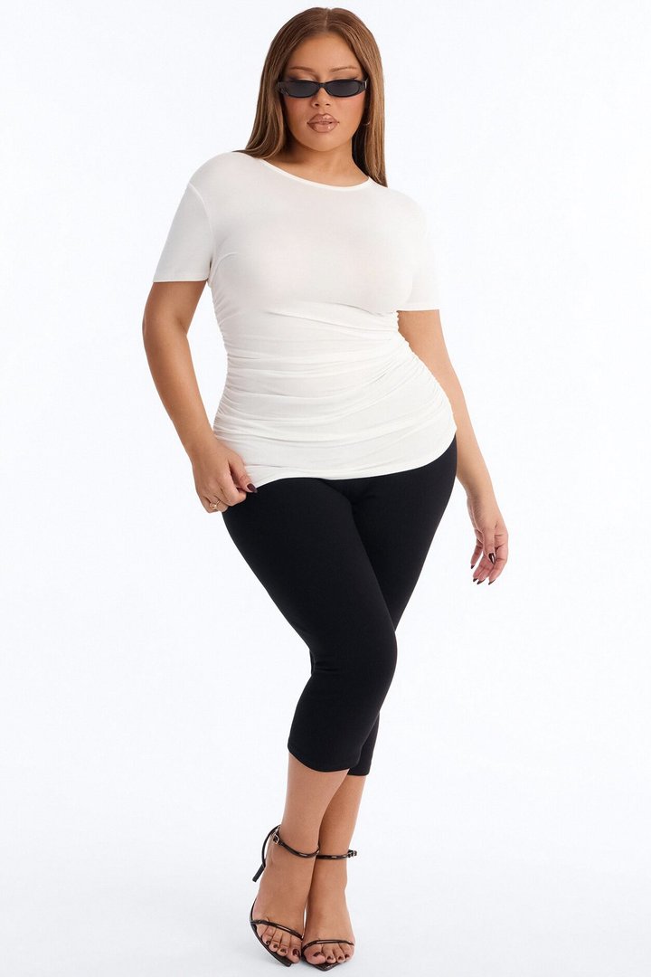 Raven Ruched Short Sleeve Top - White