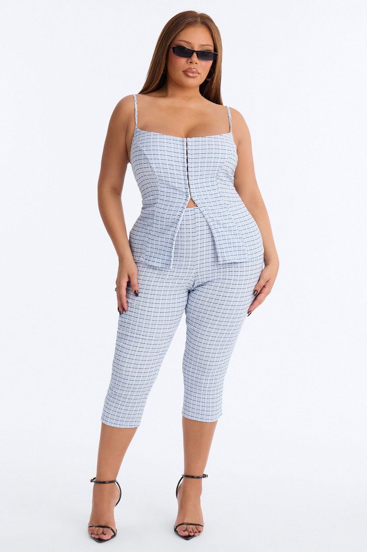 Priscilla Textured Hook & Eye Tank Top - Blue