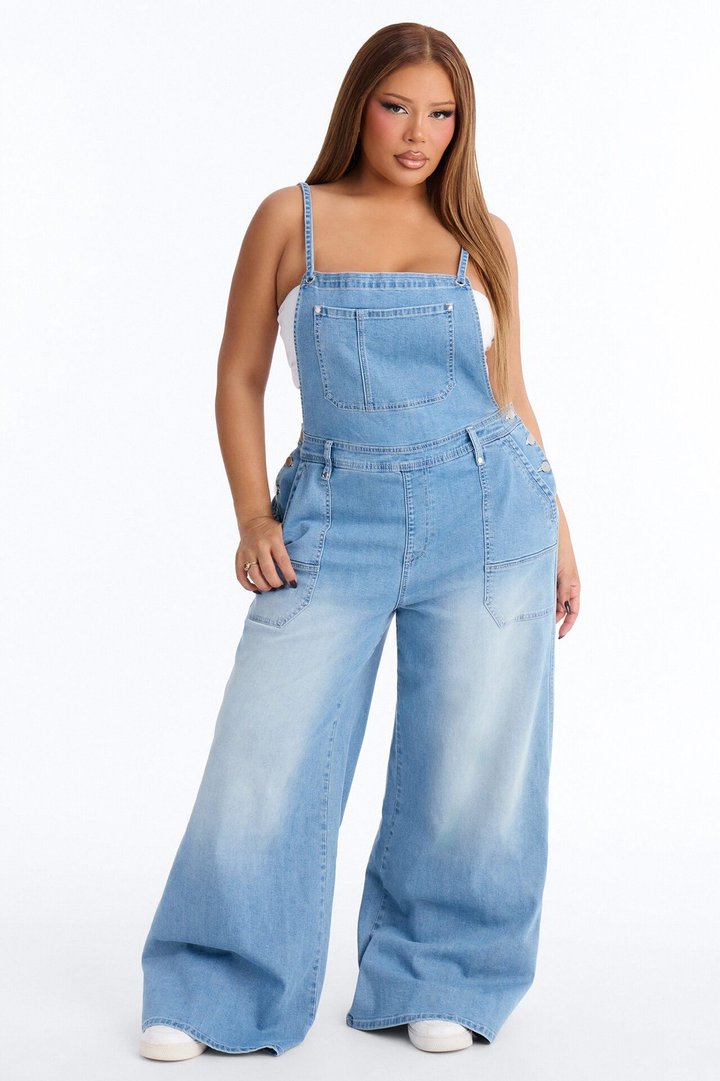 Summer Abroad Linen Blend Denim Overalls - Light Wash
