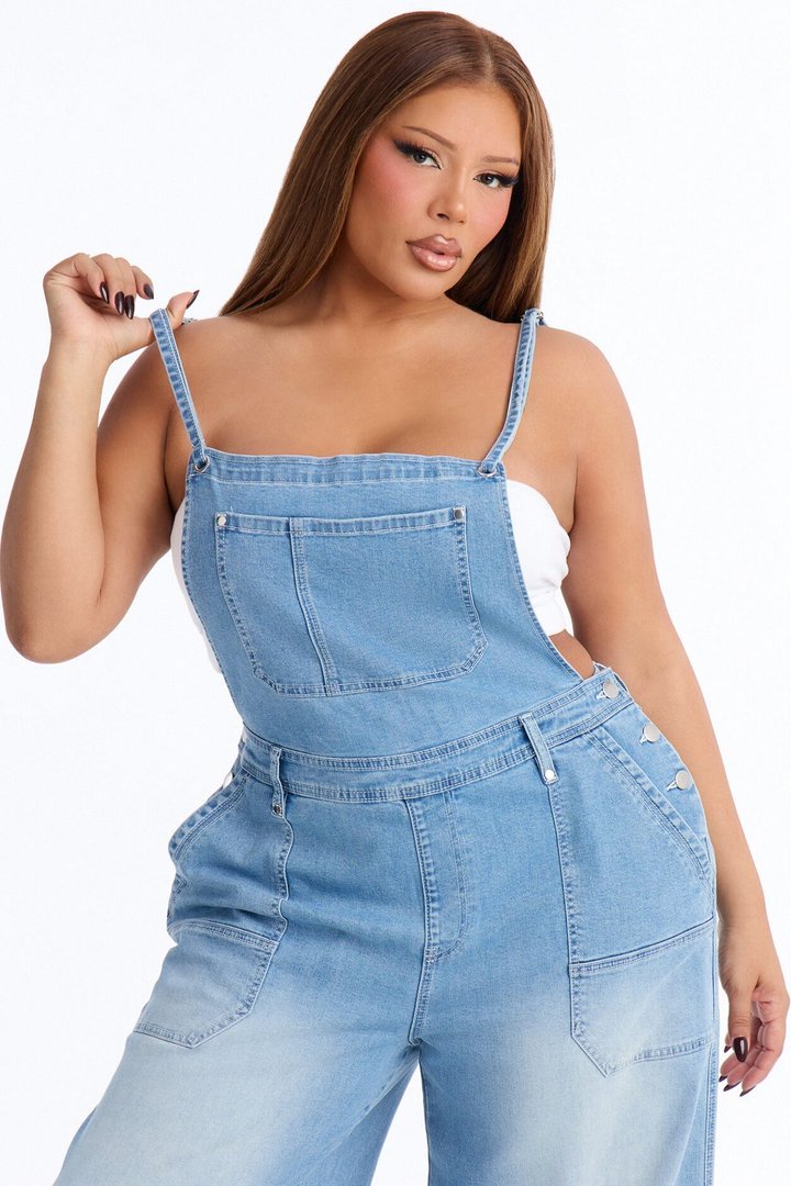 Summer Abroad Linen Blend Denim Overalls - Light Wash
