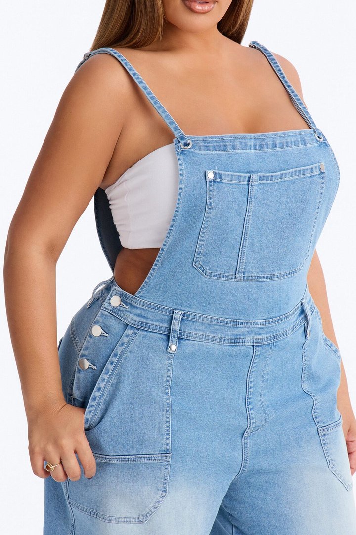 Summer Abroad Linen Blend Denim Overalls - Light Wash