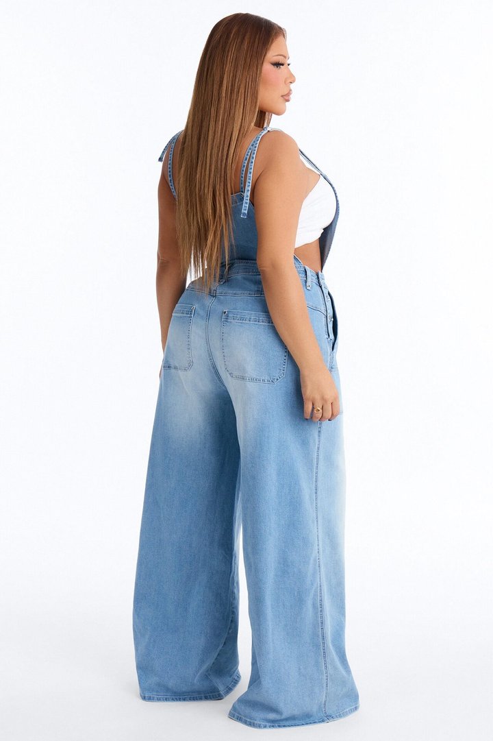 Summer Abroad Linen Blend Denim Overalls - Light Wash