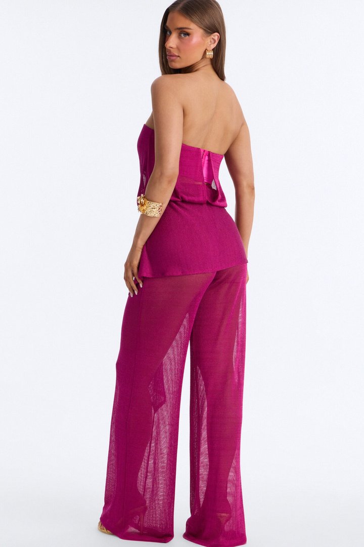 Nessa Metallic Knit Strapless Jumpsuit - Pink
