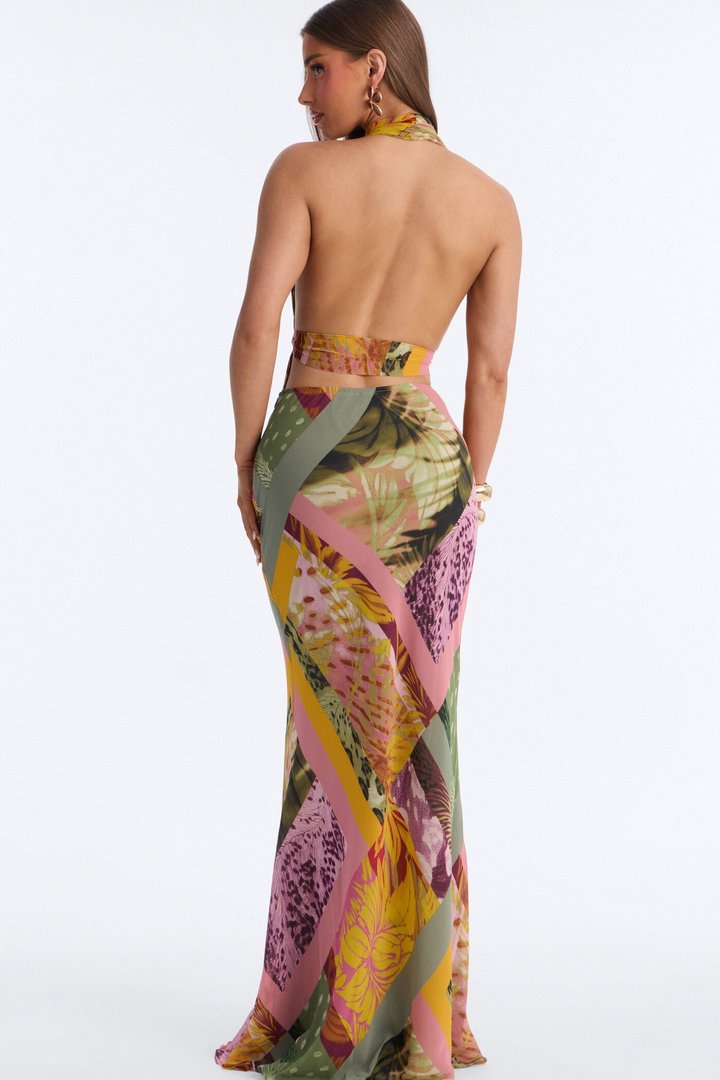 Gigi Chiffon Skirt Set - Green/combo