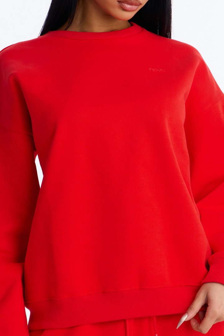 Libby Crew Neck Fleece Sweatshirt - Red