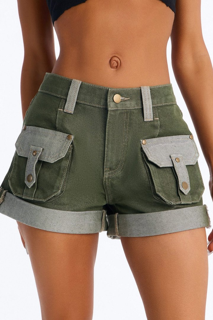 Sydney Cargo Denim Shorts - Olive