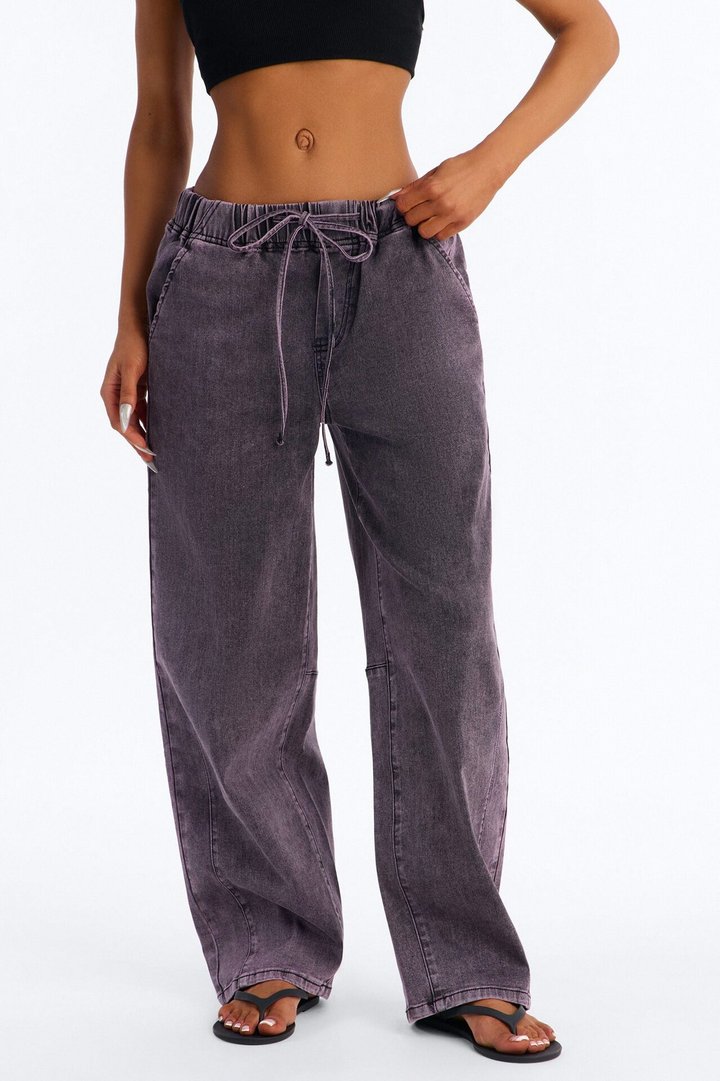 Vacay Mood Relaxed Tie Waist Jeans - Eggplant
