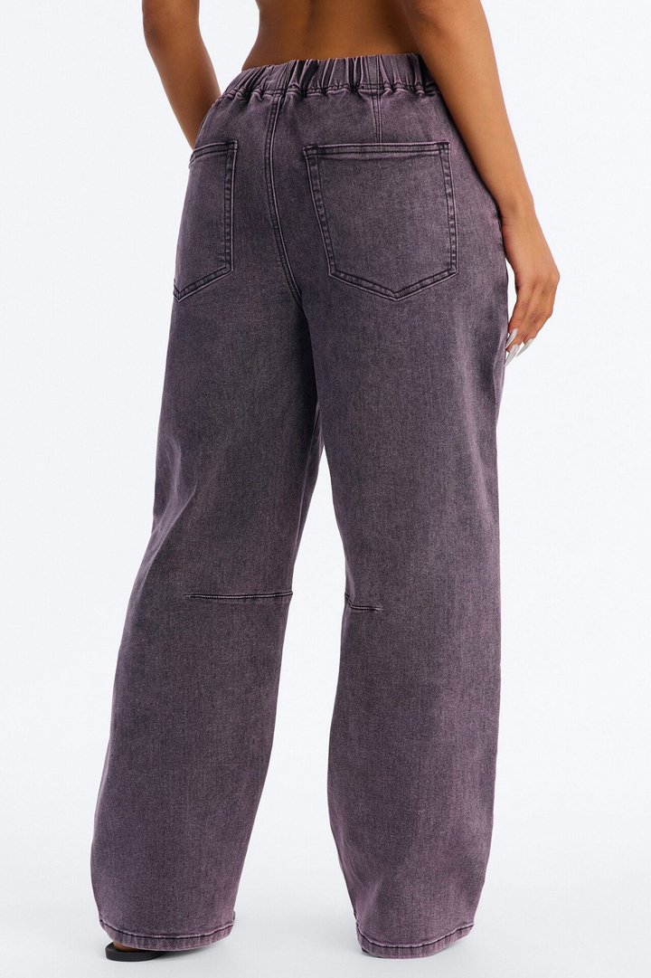 Vacay Mood Relaxed Tie Waist Jeans - Eggplant
