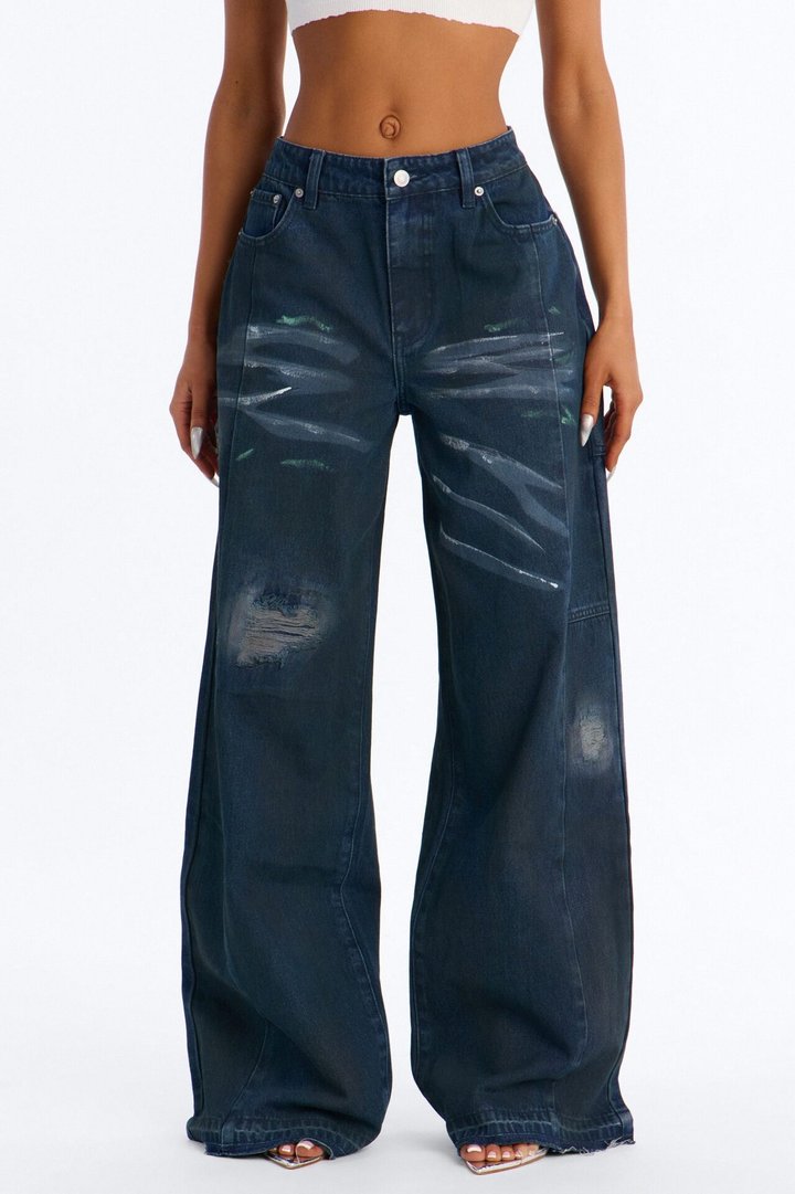 Bowery Baggy Ripped Jeans - Dark Wash