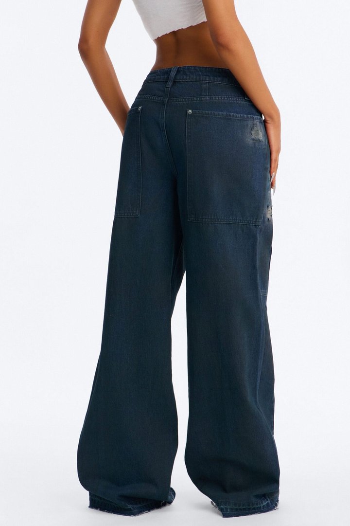 Bowery Baggy Ripped Jeans - Dark Wash