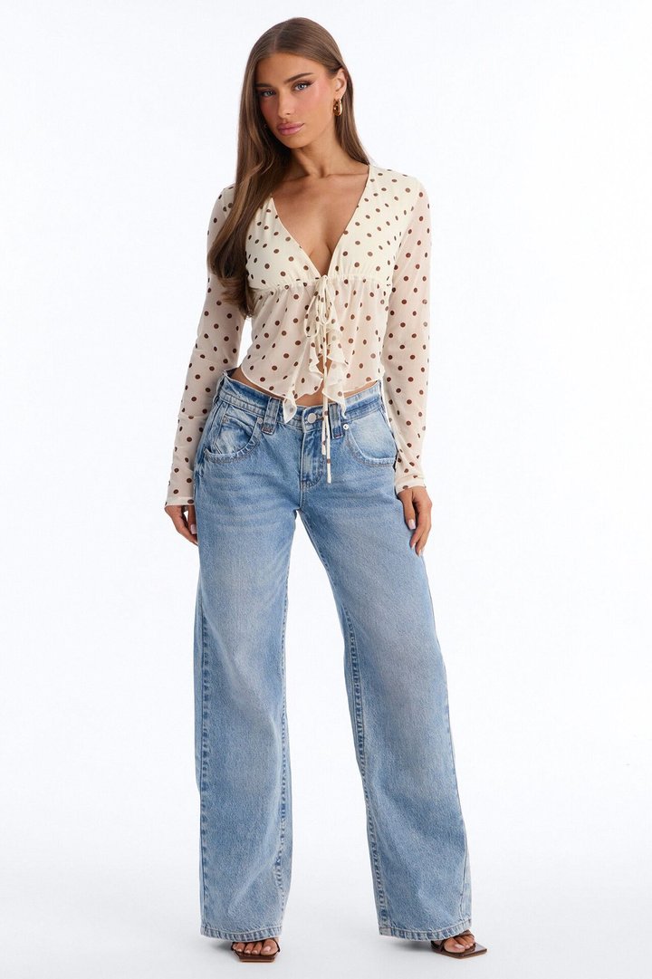 Melissa Polka Dot Ruffle Mesh Flyaway Top - Cream/combo