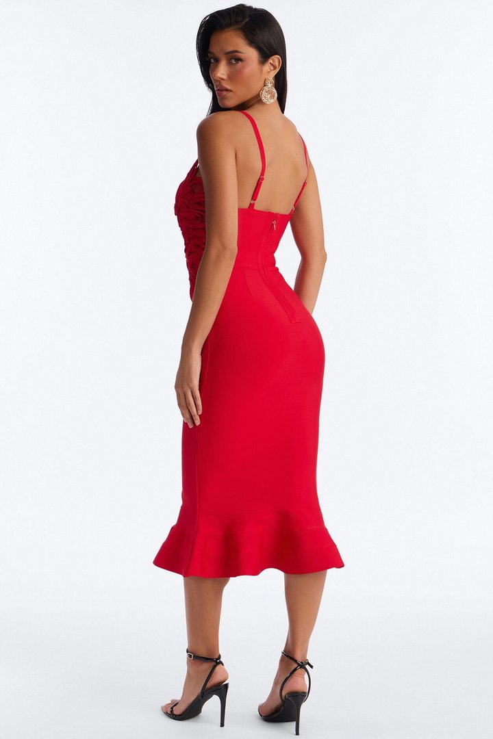 Monique Bandage Mermaid Midi Dress - Red