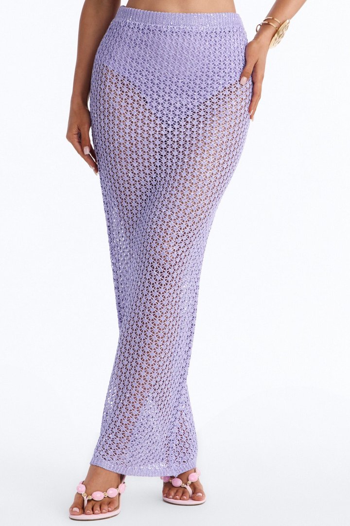 Makayla Mid Rise Crochet Maxi Skirt - Lilac