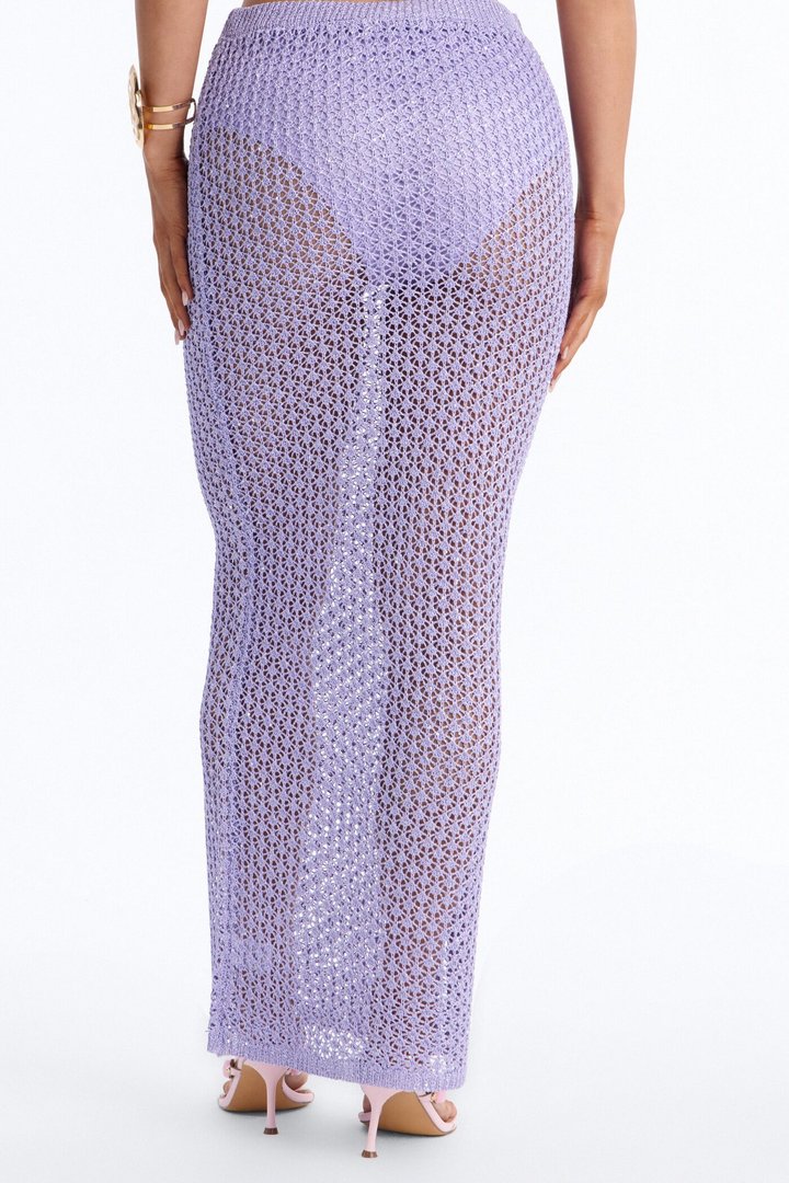Makayla Mid Rise Crochet Maxi Skirt - Lilac