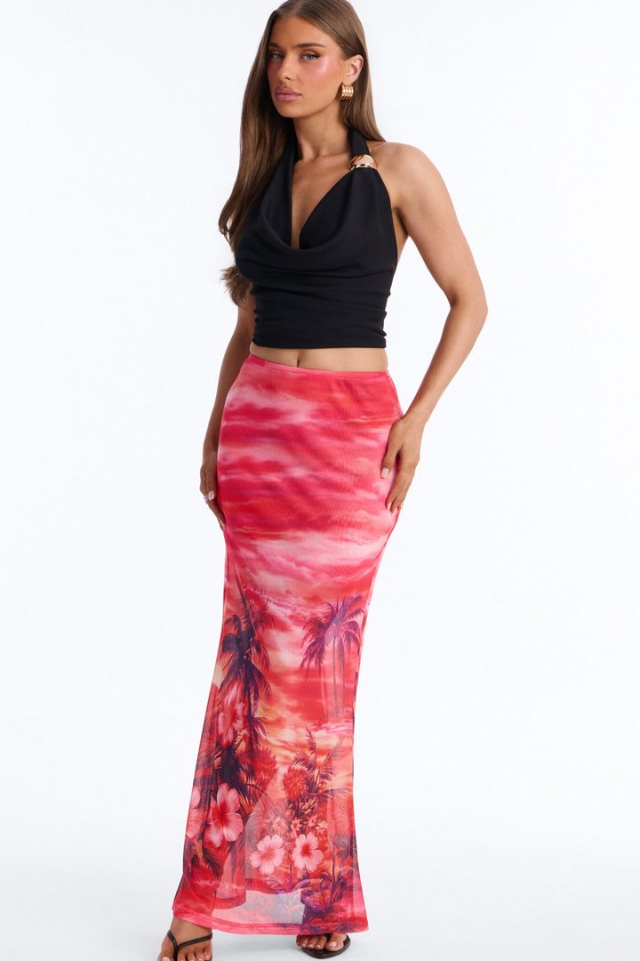 Miami Heat Wave Mesh Maxi Skirt - Hot Pink/combo