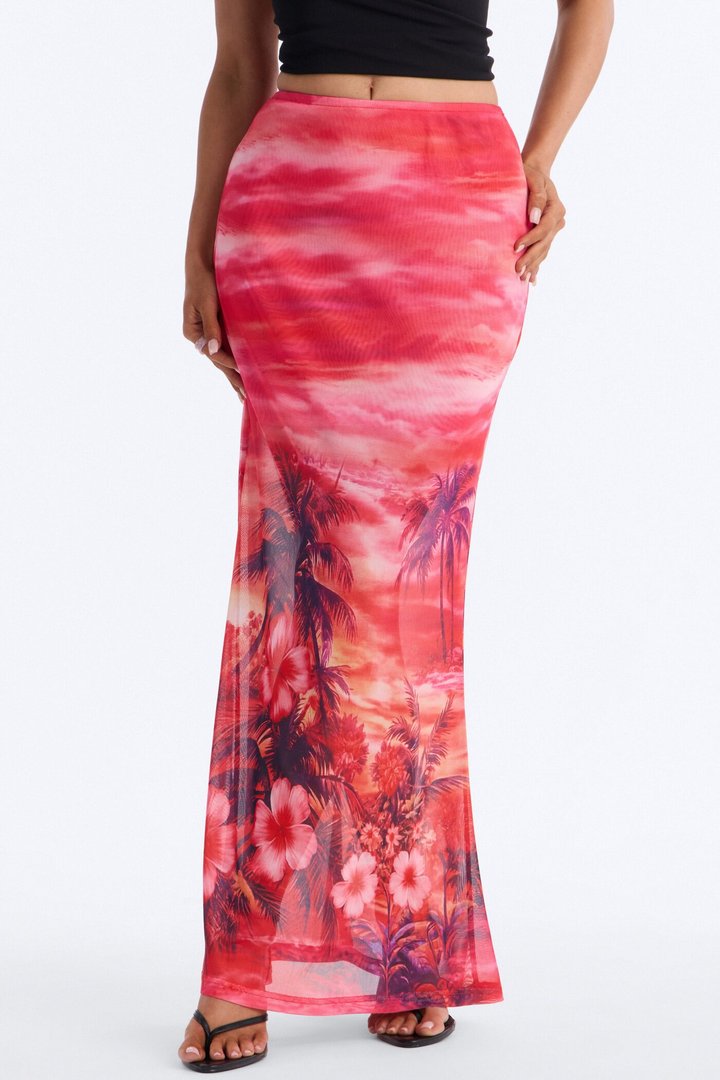 Miami Heat Wave Mesh Maxi Skirt - Hot Pink/combo