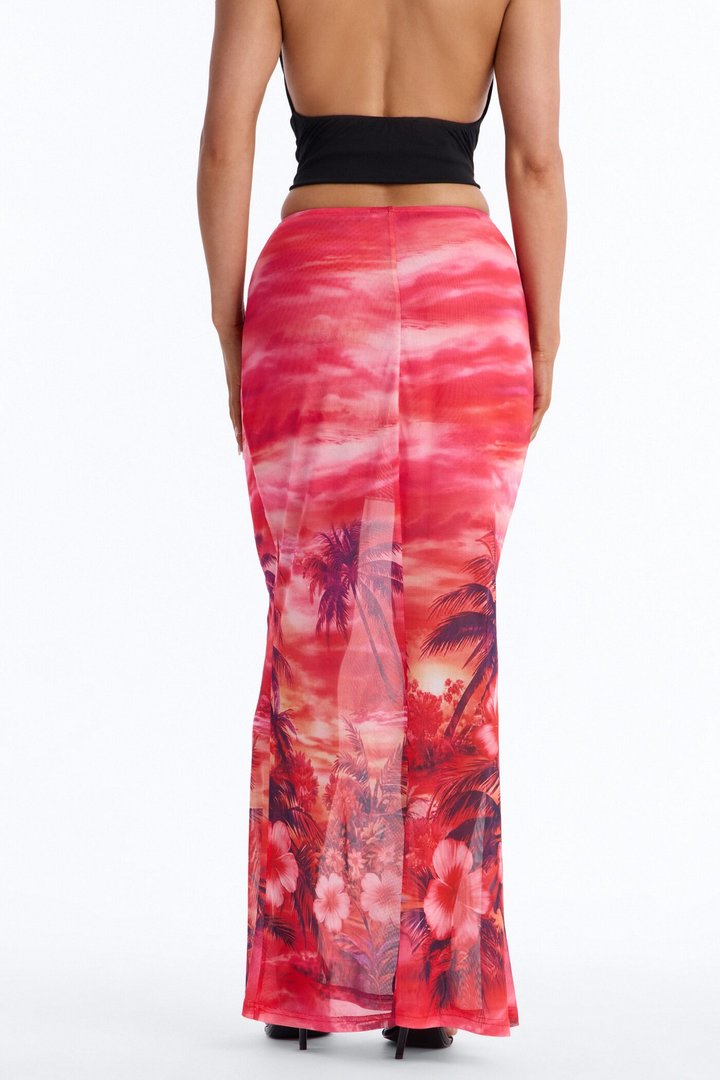 Miami Heat Wave Mesh Maxi Skirt - Hot Pink/combo
