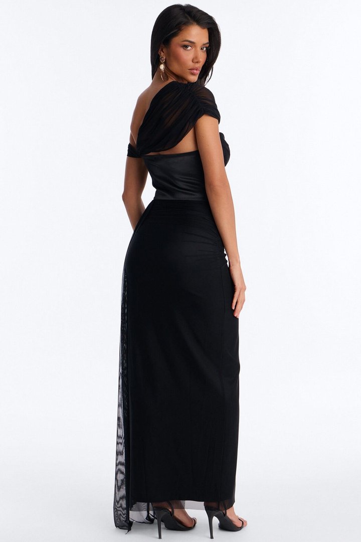 Lorraine Satin Maxi Dress - Black