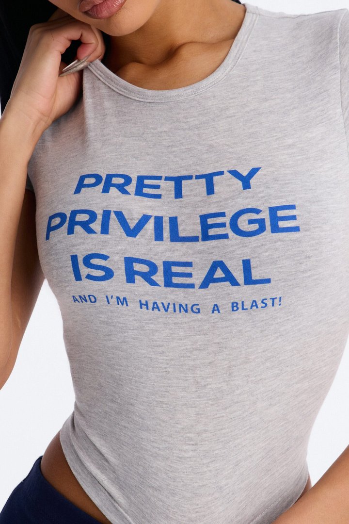 Pretty Privilege Is Real Baby Tee - Heather Grey