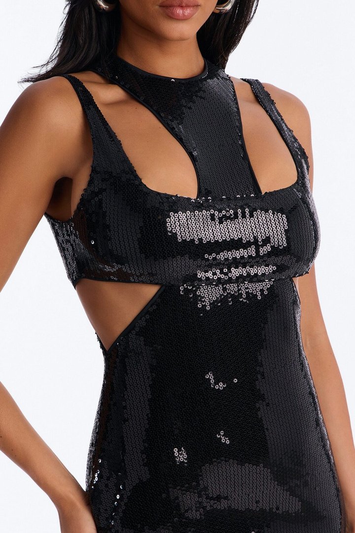 Easy On The Eyes Sequin Maxi Dress - Black