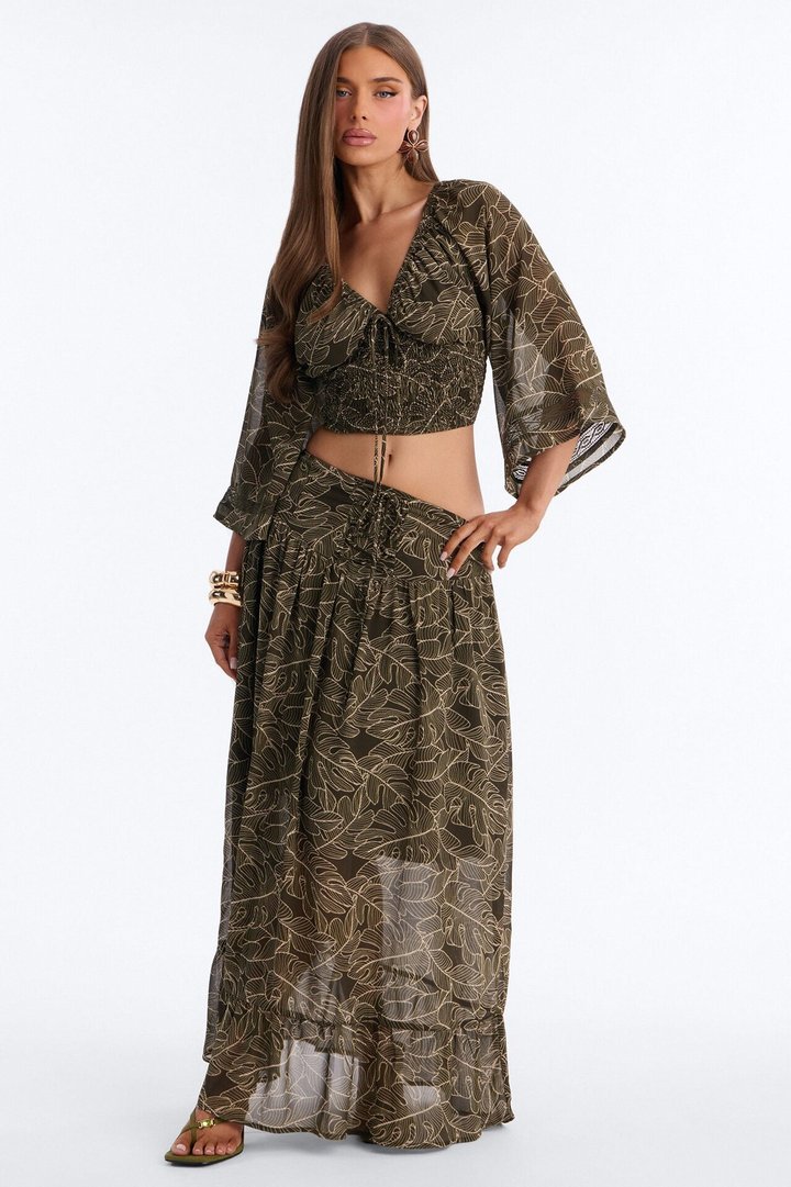 Palm Hours Skirt Set - Olive/combo