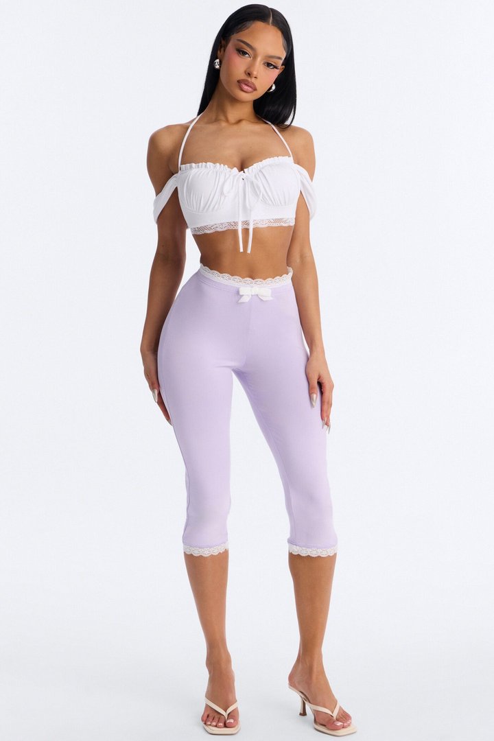 Valentina Solid Lace Trim Capri Legging - Lilac
