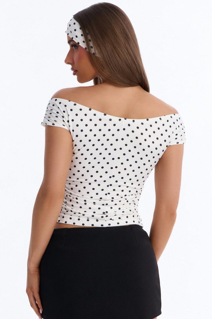 Becca Polka Dot Off Shoulder 2 Piece Top - White/combo