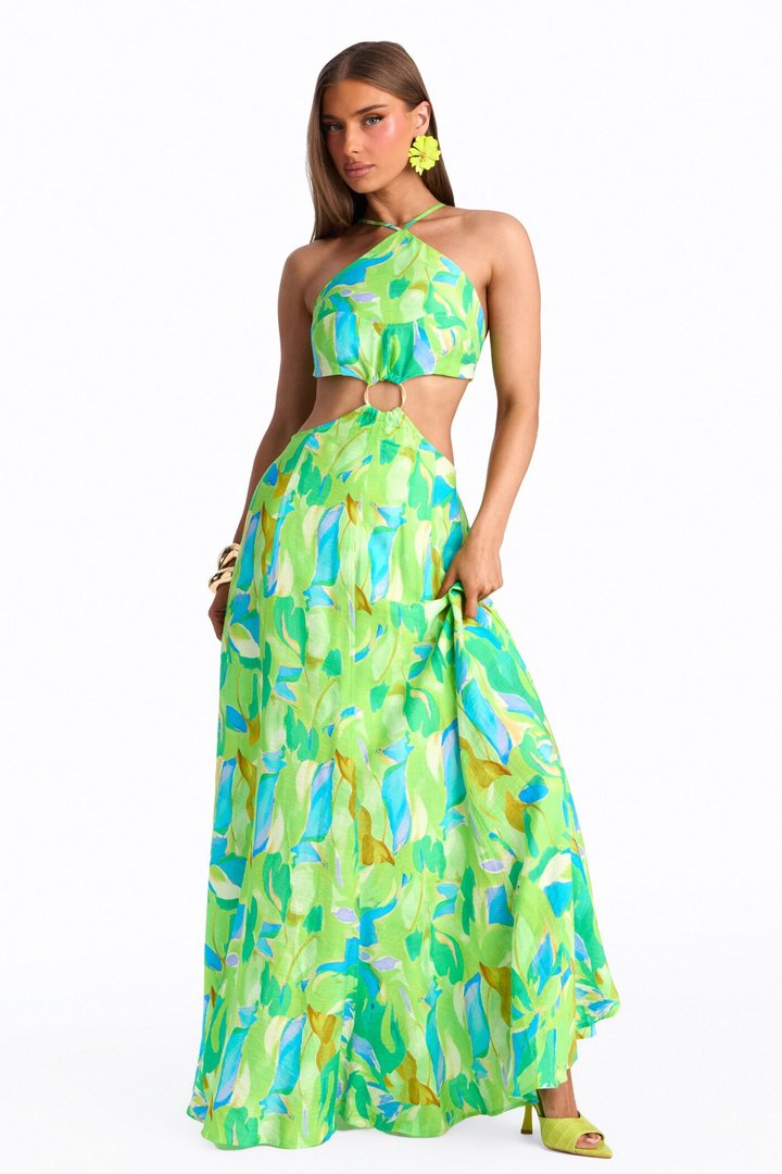 Elaine Flowy Maxi Dress - Green/combo