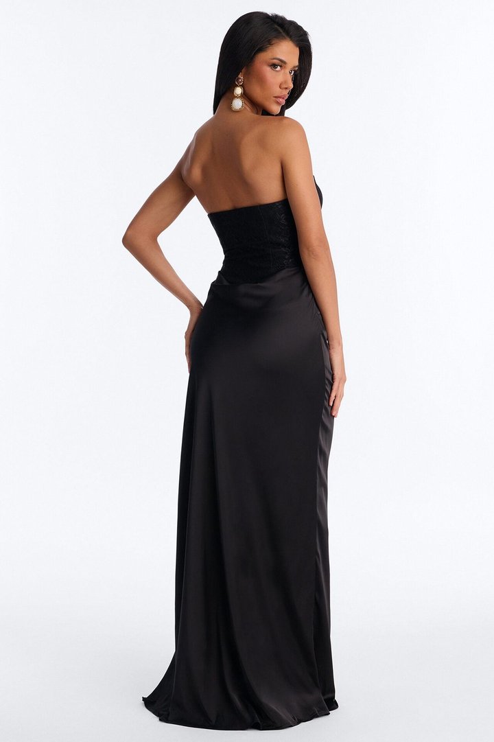 Rich Taste Draped Lace Gown - Black