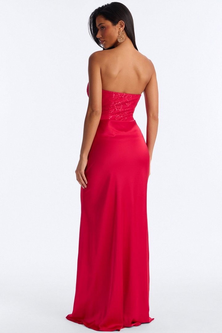 Rich Taste Draped Lace Gown - Red