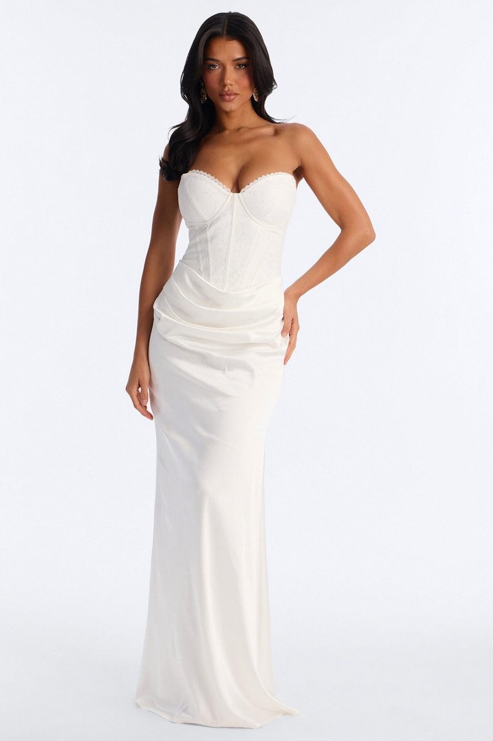 Rich Taste Draped Lace Gown - White