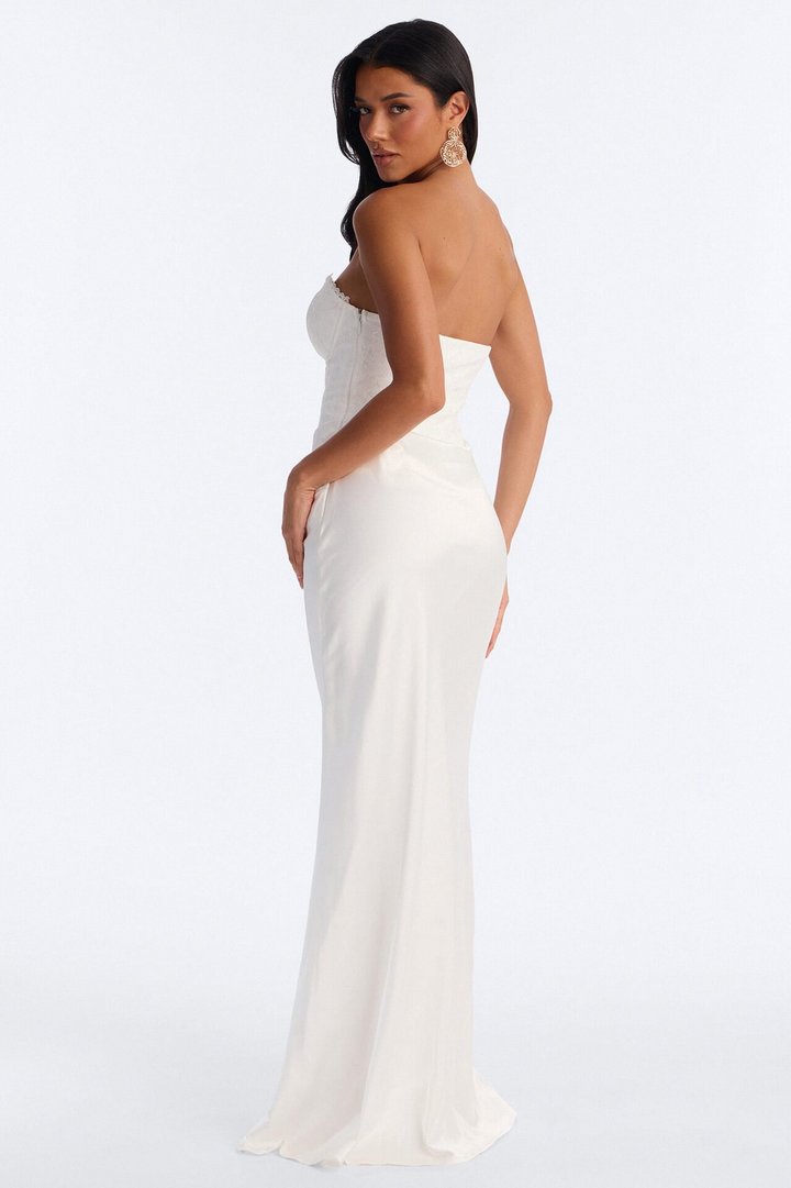 Rich Taste Draped Lace Gown - White