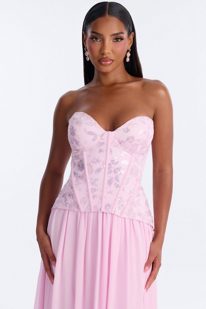 Maisie Corset Chiffon Gown - Pink