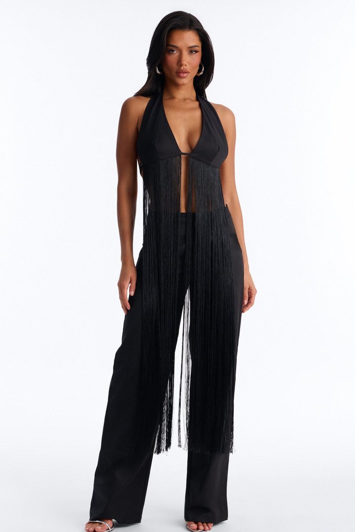 Callie Fringe Pant Set - Black