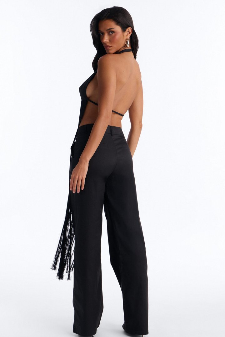 Callie Fringe Pant Set - Black