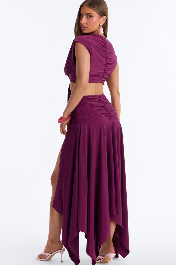 Midnight Kiss Asymmetrical Maxi Skirt Set - Plum
