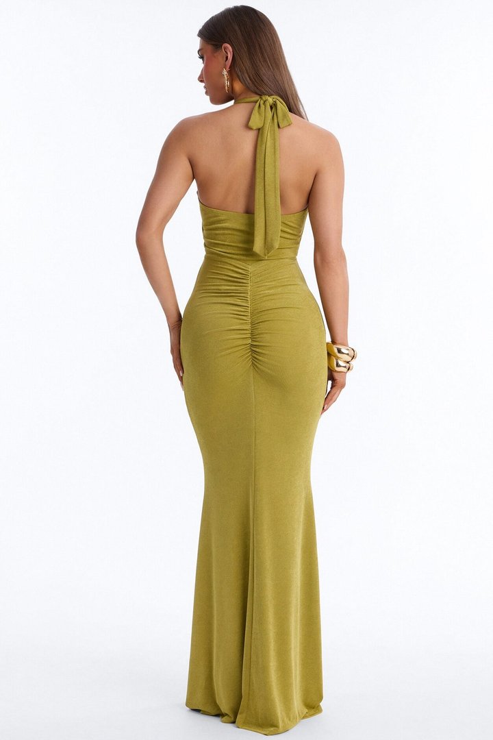 Isla Ruched Draped Maxi Dress - Sage