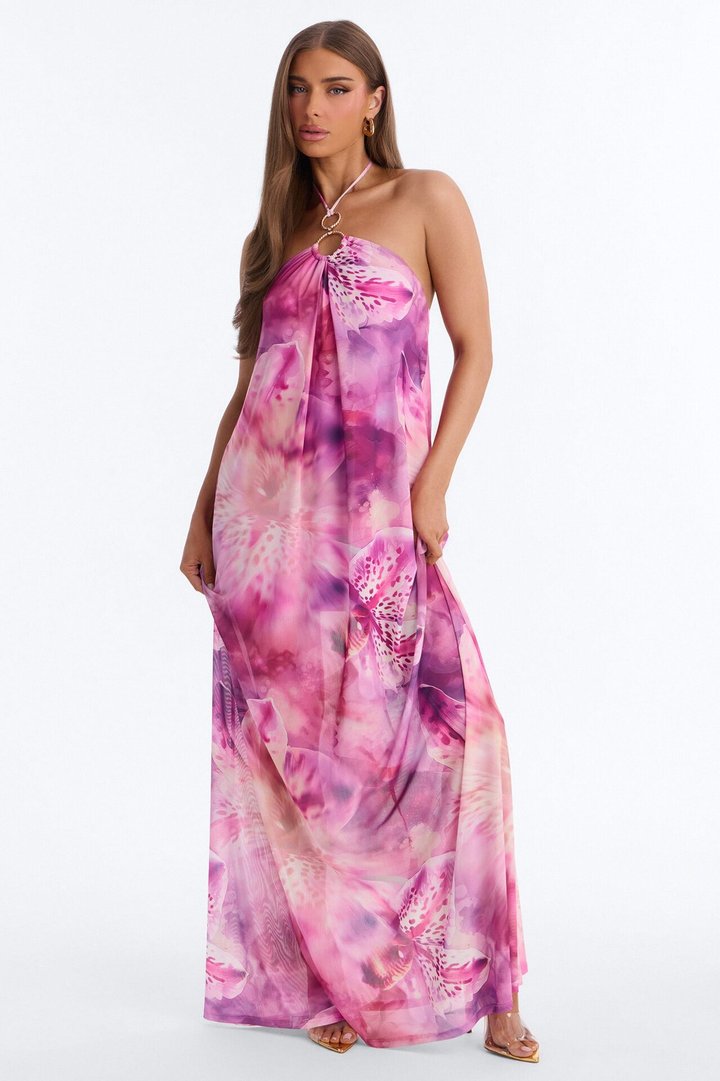 Amelie Floral Mesh Maxi Dress - Purple/combo