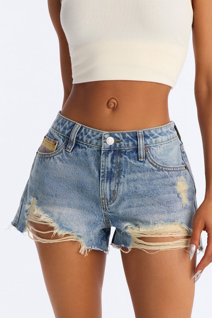Firecracker Cutie Cut Off Ripped Denim Shorts - Vintage Wash