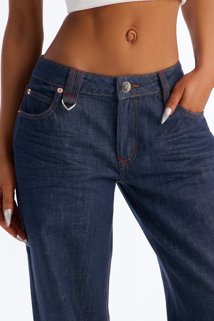 Westside Low Rise Non Stretch Wide Leg Jeans - Dark Denim