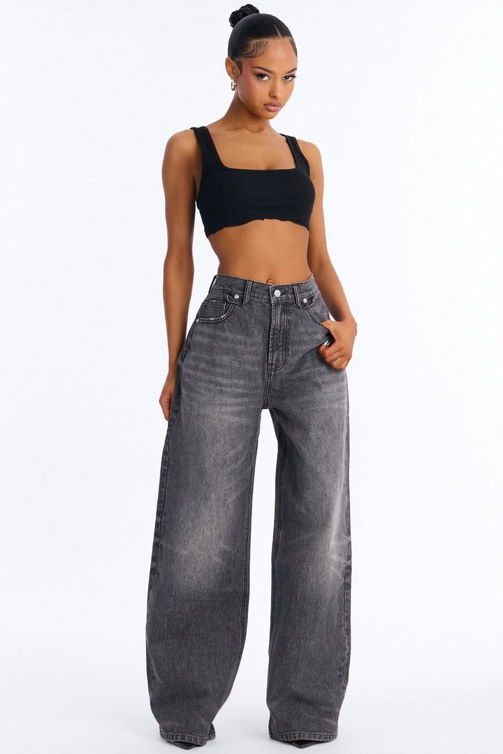 Bet On Me Baggy Everyday Wide Leg Jeans - Black Wash