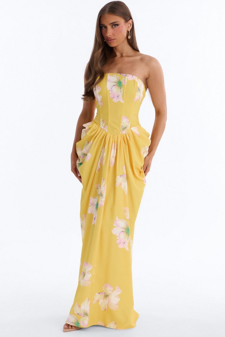 Lilac Floral Corset Gown - Yellow