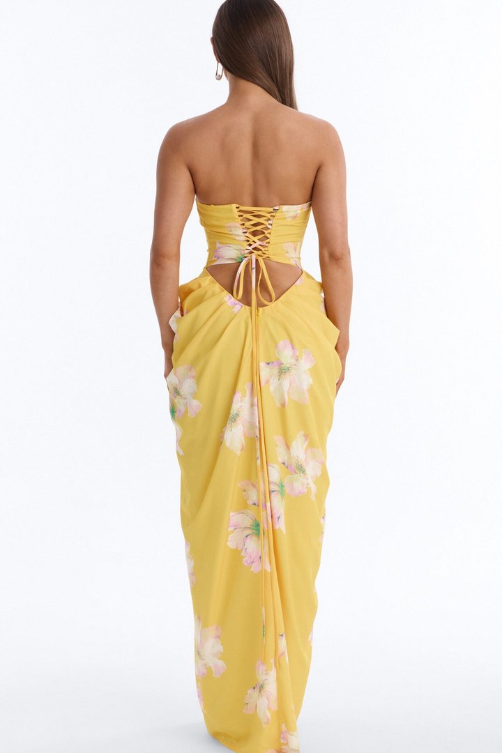 Lilac Floral Corset Gown - Yellow