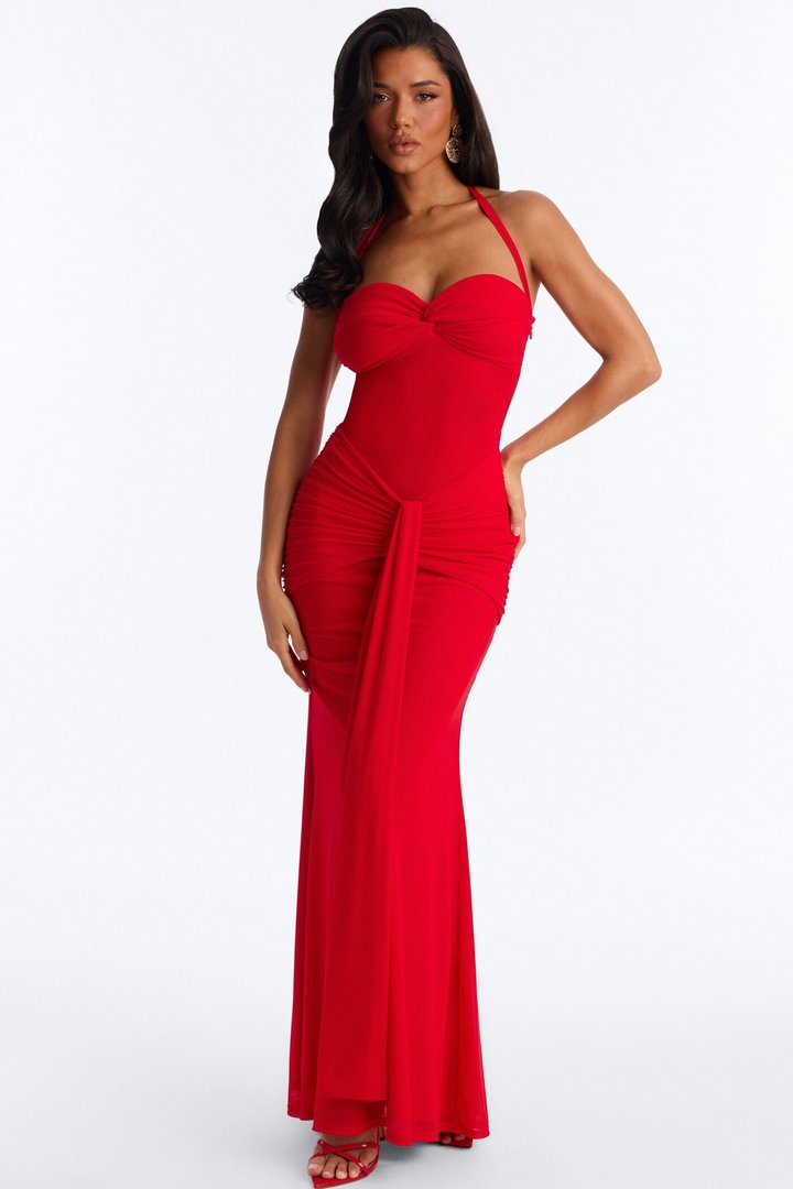 Watch And Learn Mesh Maxi Dress - Red