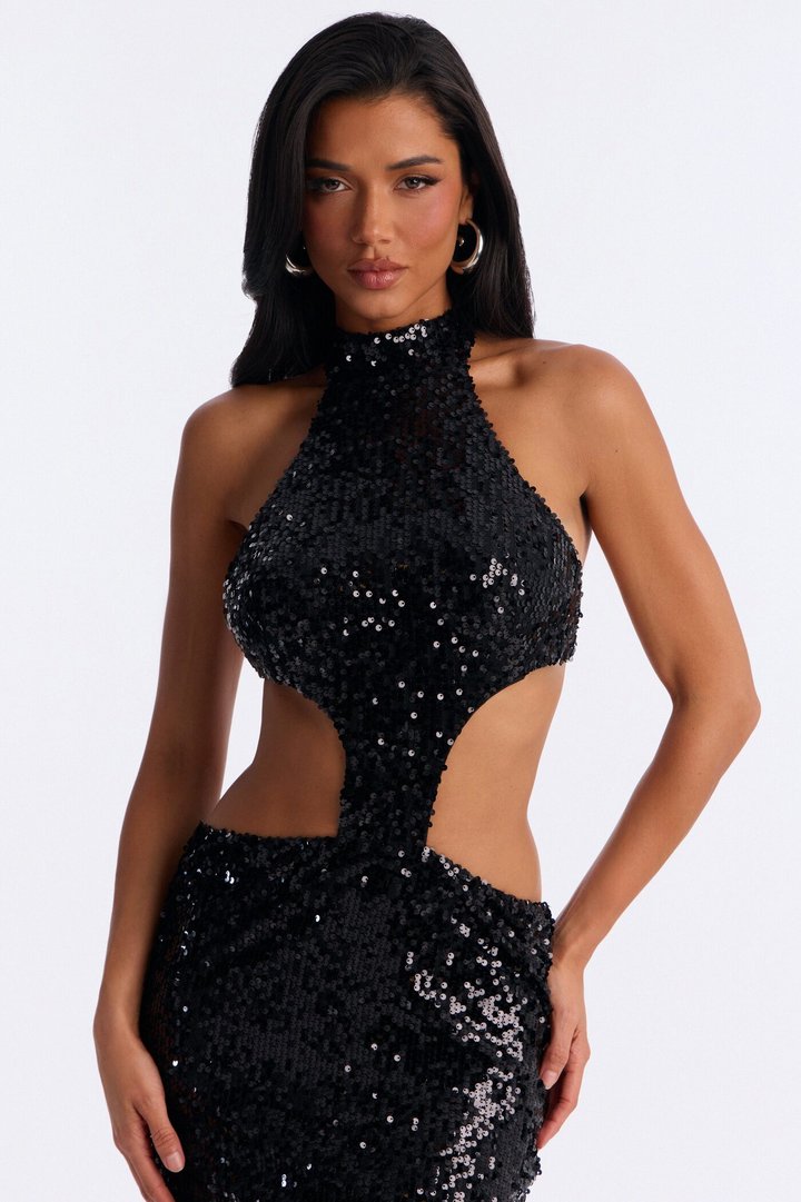 Margot Cut Out Sequin Gown - Black