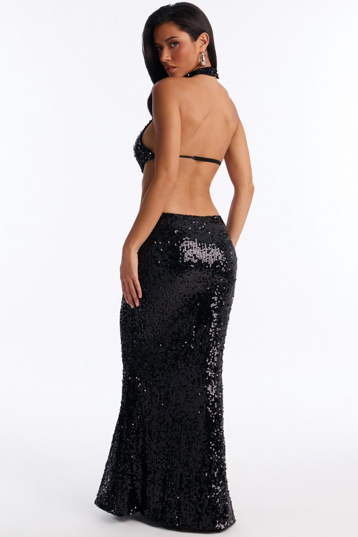 Margot Cut Out Sequin Gown - Black
