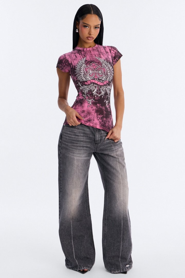 Goth Wings Fitted Tee - Pink